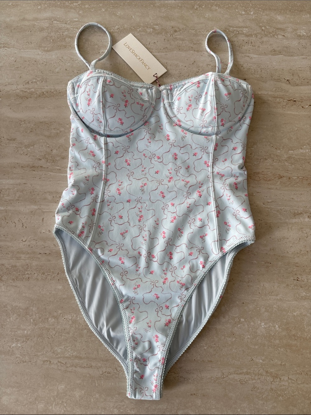 LoveShackFancy Mina Blue Floral One-Piece Swimsuit